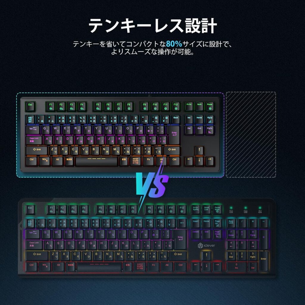 iClever ゲーミングキーボード 赤軸 メカニカルキーボード
